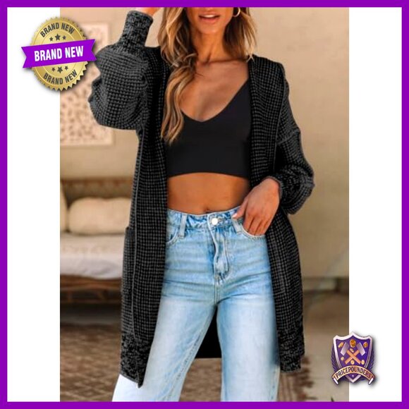 Oversized Hooded Cardigan Chunky Knit Open Front Sweater Coat Fall Fashion - Picture 2 of 7